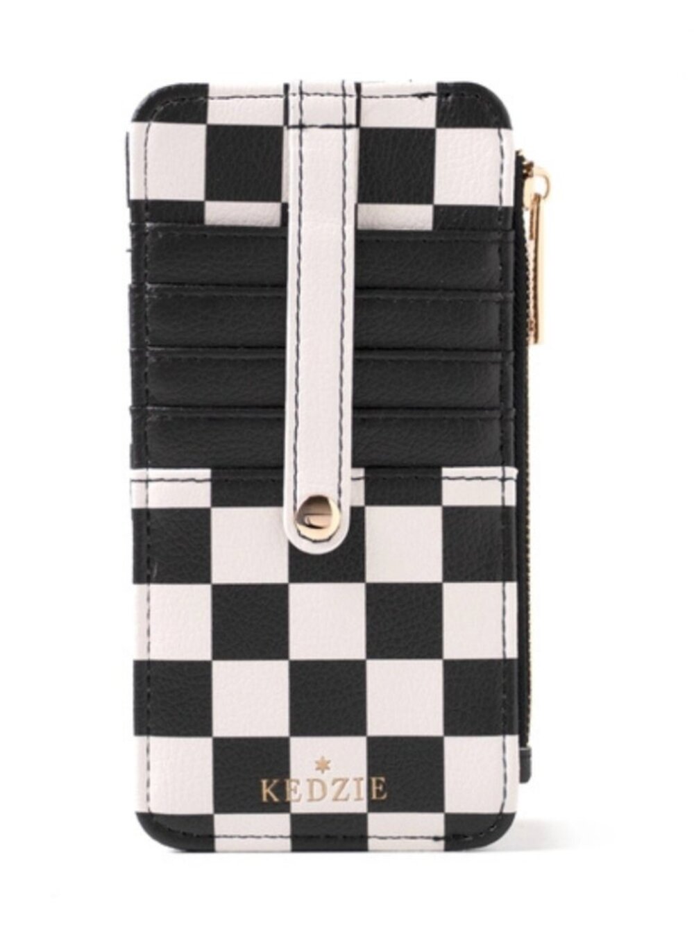 Kedzie Essentials Zippered Wallet B&W Checkered Vegan Leather